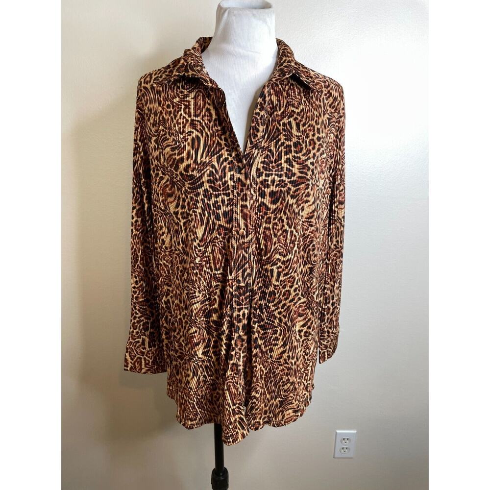 Inner Circle Accordion Pleated Top Size 1X Brown Leopard Print NWT Mob Wife
